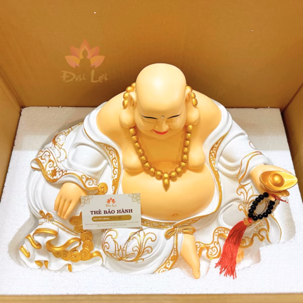 Tượng Di Lặc Cao Cấp cao 25cm - Ngang 46cm - Nặng 7.5kg Ngồi Cầm Ngân Lượng | Tượng Phật Đại Lợi - Hình ảnh 4
