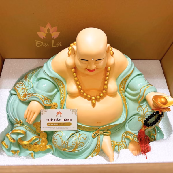 Tượng Di Lặc Cao Cấp cao 25cm - Ngang 46cm - Nặng 7.5kg Ngồi Cầm Ngân Lượng | Tượng Phật Đại Lợi - Hình ảnh 2
