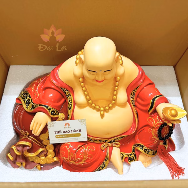 Tượng Di Lặc Cao Cấp cao 25cm - Ngang 46cm - Nặng 7.5kg Ngồi Cầm Ngân Lượng | Tượng Phật Đại Lợi - Hình ảnh 3