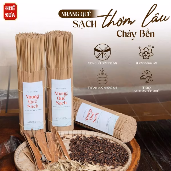 500G NHANG QUẾ DÀI 34CM, KHÔNG NHUỘM CHÂN - THƠM NHẸ DỊU, ÍT KHÓI HUẾ XƯA
